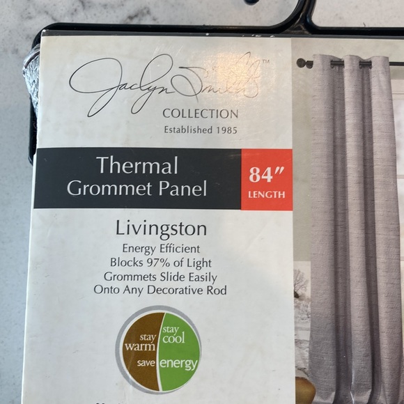 84” length drapes/blinds Thermal grommet panel, gray with white and brown thread - Picture 2 of 3